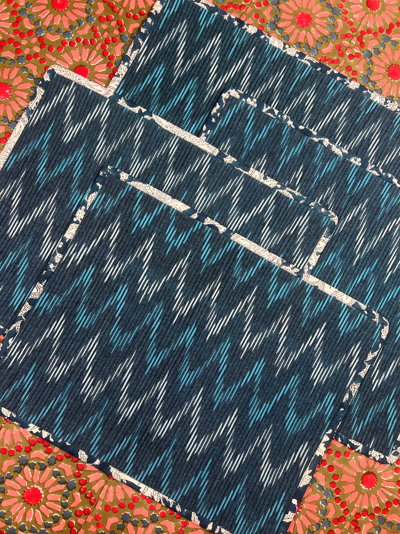 Gift Set: 4 x Blue Ikat Breakfast Placemats
