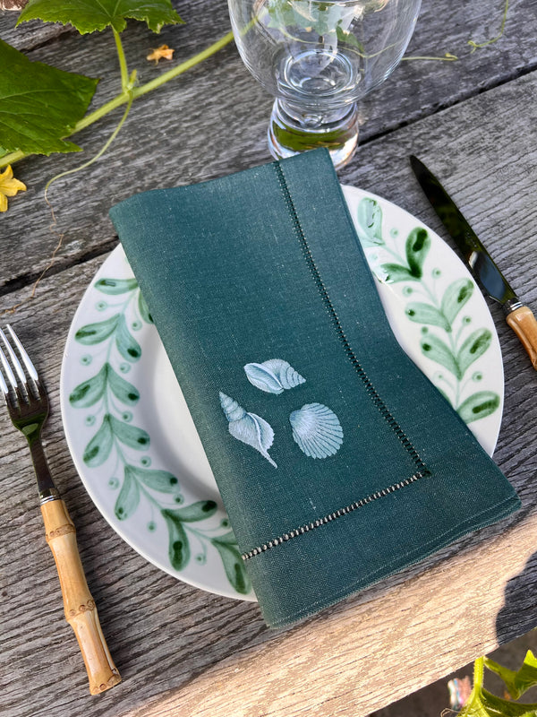 ’Three Little Shells’ Napkin - Kelp Green