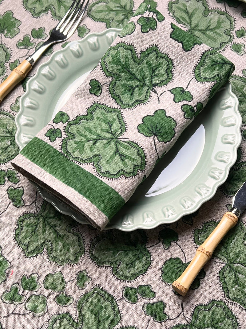 ’The Figue Leaf’ Tablecloth - Swedish Green - 100% linen, natural base