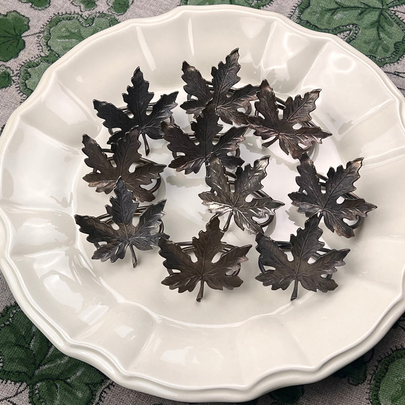 10 Vintage Pewter Maple Leaf Napkin Rings – Set