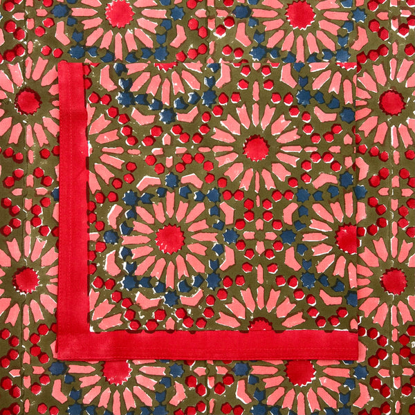 The Kaleidoscope’ Napkin Set - Moss, Red, Pink, Blue