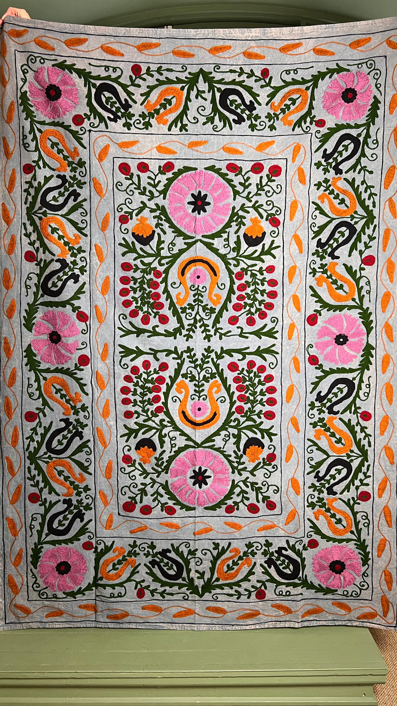Suzani Cloth Distressed Grey & Multicoloured