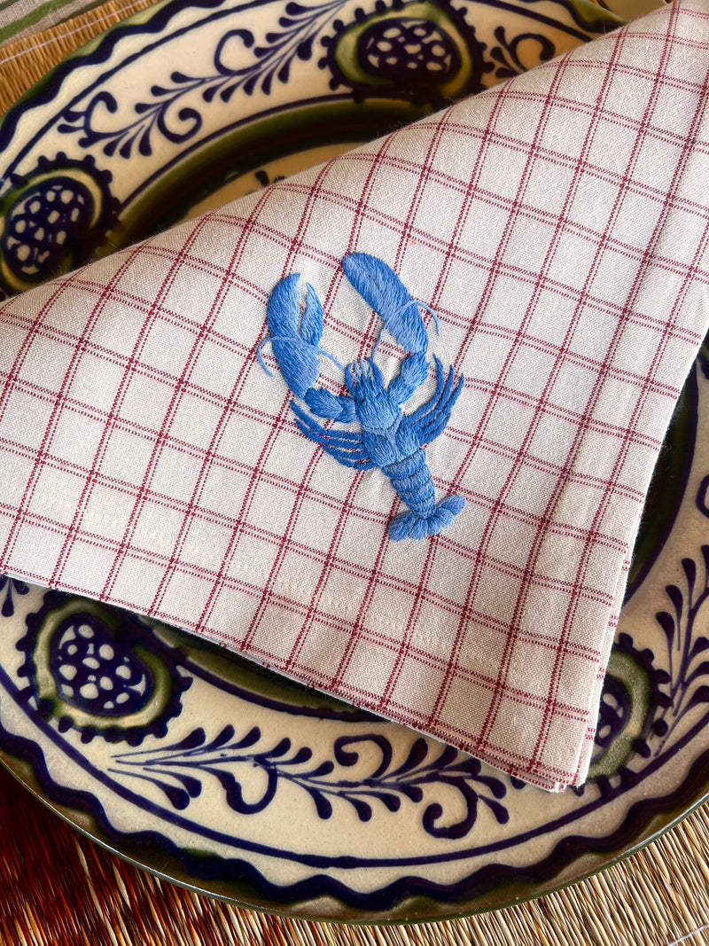 The ’Le Homard’ Napkin - Ecru & Red Chequer.