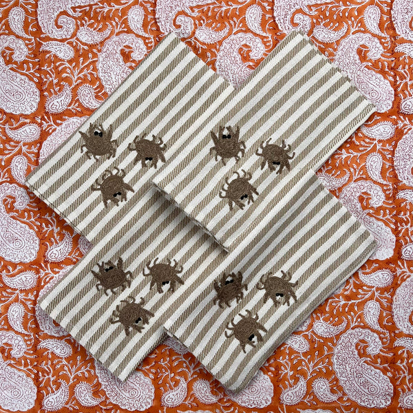 Gift Set: Four Crab Embroidery Napkins (taupe)