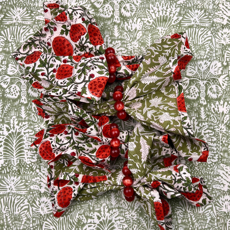 Reversible Napkin (Set of Four) Red Flowers/Green