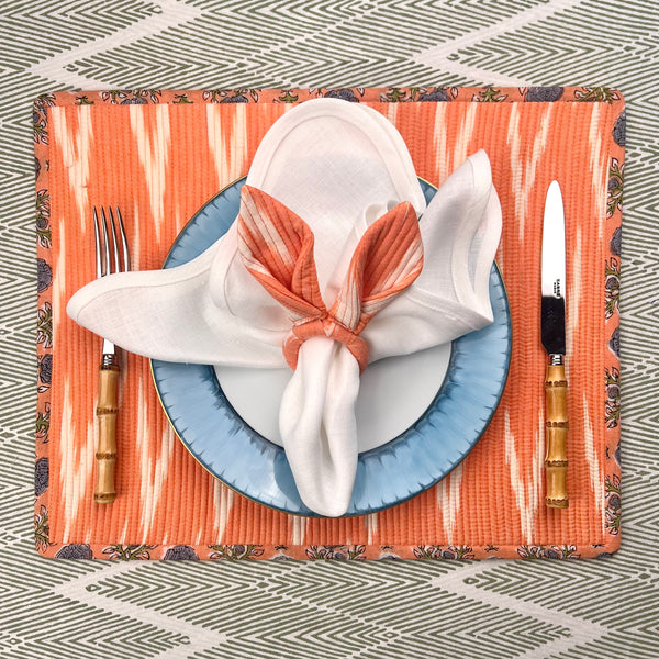 Ikat Easter Bunny Ears Napkinrings - Coral