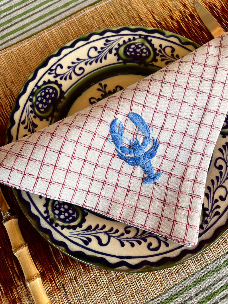 The ’Le Homard’ Napkin - Ecru & Red Chequer.