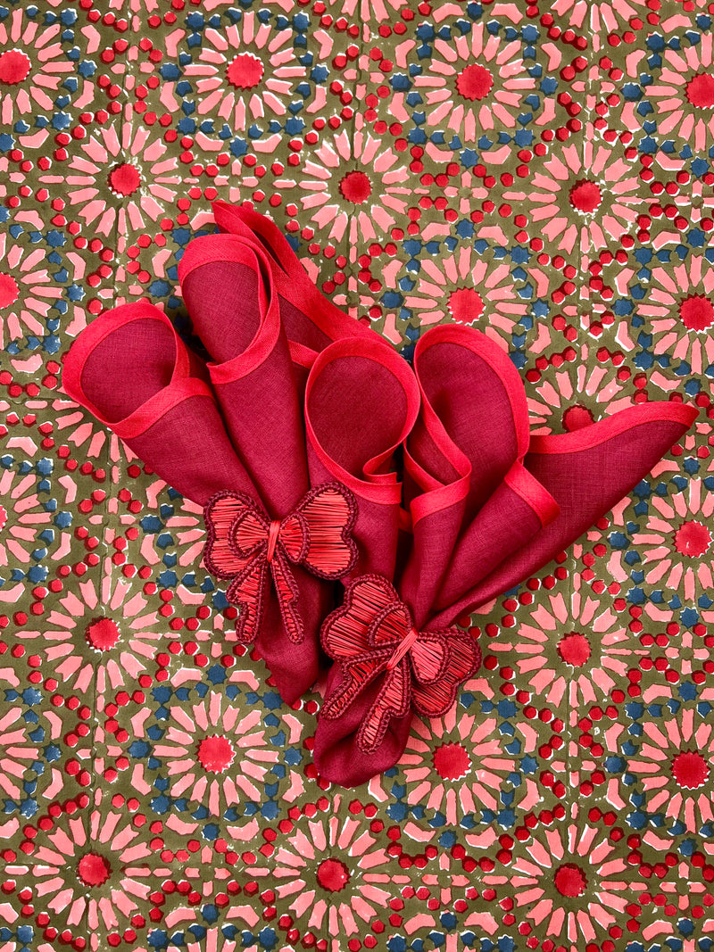‘The Kaleidoscope’ Tablecloth - Moss, Red, Pink, Blue
