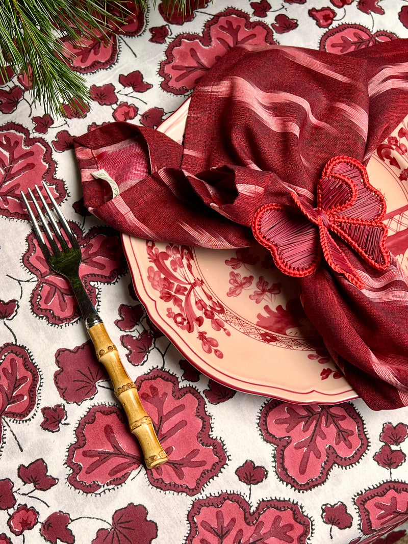 ’The Figue Leaf’ Tablecloth - Burgundy - White Cotton