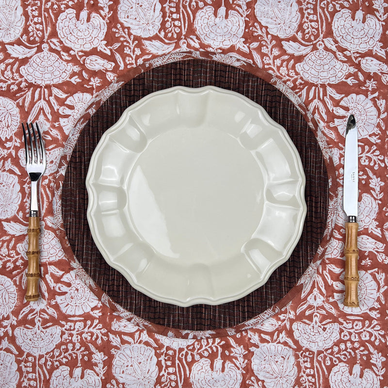 Gift Set: 4 x Ivory & Brown Round Breakfast Placemats