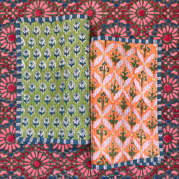 Gift Set: 4 x Green Orange Ivory & Teal Breakfast Placemats