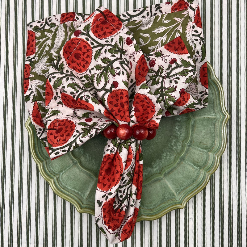 Reversible Napkin (Set of Four) Red Flowers/Green