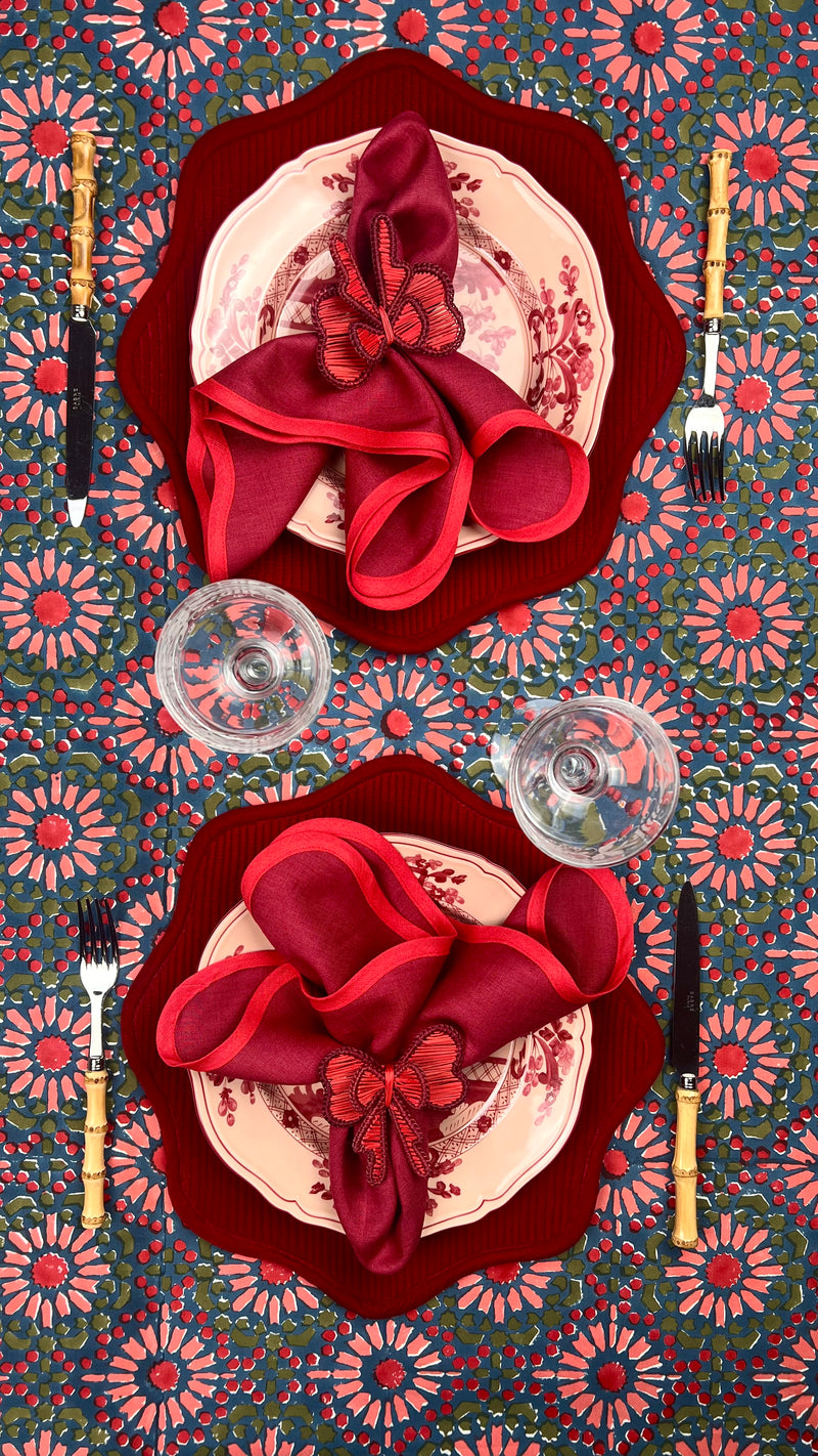 ‘The Kaleidoscope’ Tablecloth - Blue, Red, Pink, Moss
