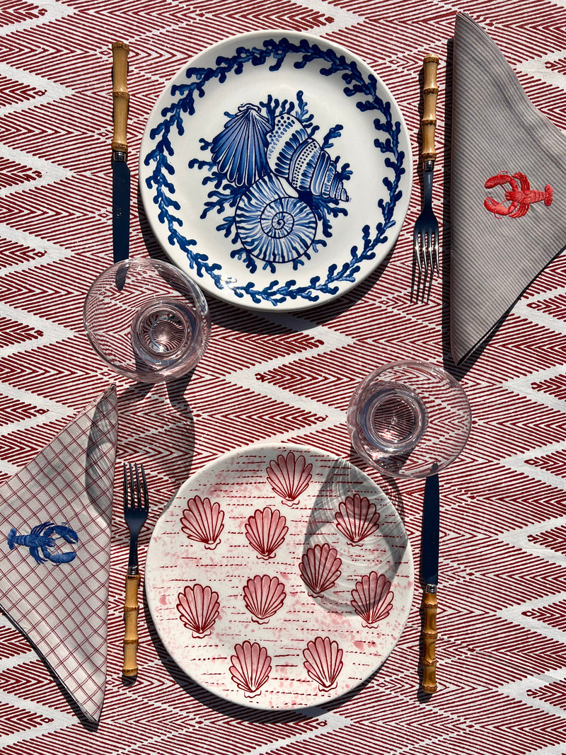 The ’Le Homard’ Napkin & Placemat Set  - Grey & Ecru Stripe