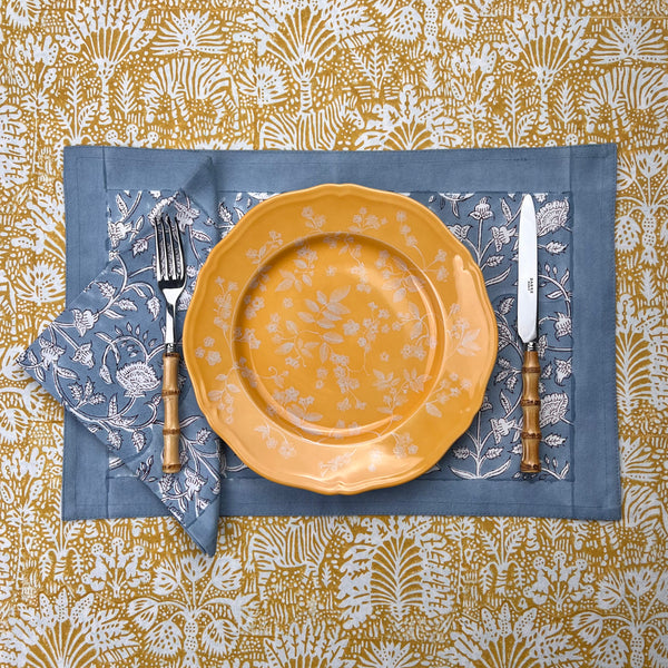 Gift Set: 4 Placemats & 4 Napkins Slate Blue Block Print