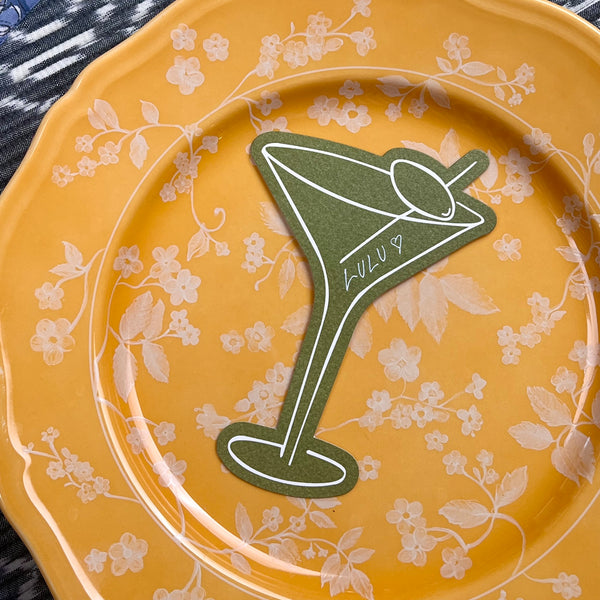 Luxury Place Cards - Martini Glass (Green with White)