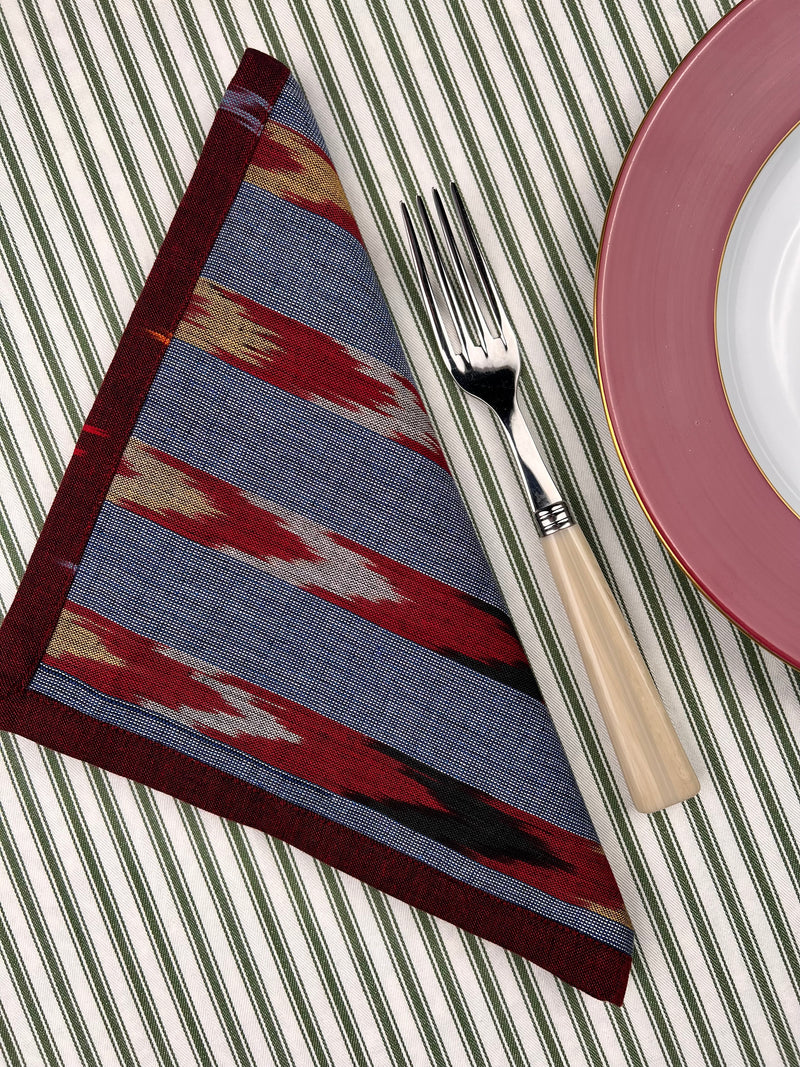 Reversible Napkin (Set of Four) Burgundy & Blue Ikat