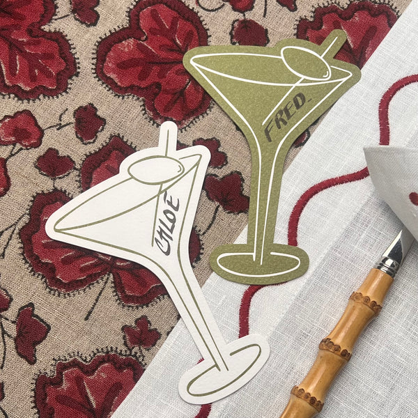Luxury Place Cards - Martini Glass (Green with White)