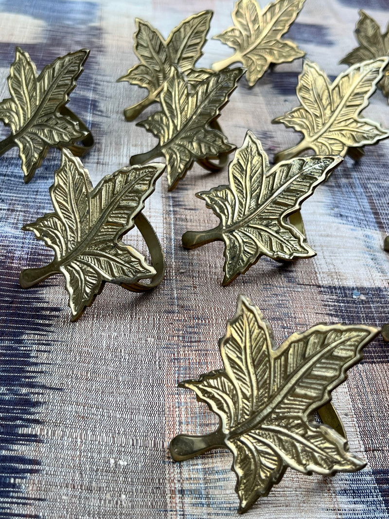 Set of 14 Vintage Brass Maple Leaf Napkinrings