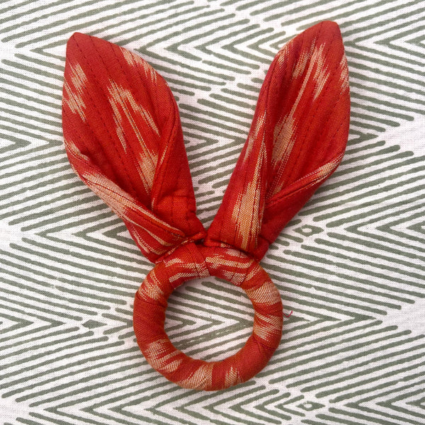 Ikat Easter Bunny Ears Napkinrings - Red