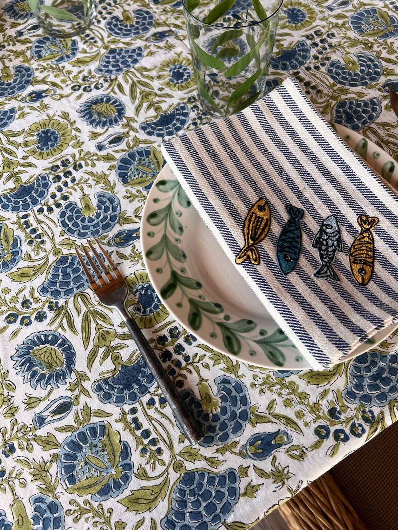 The Floral Tablecloth (Blue & Olive)