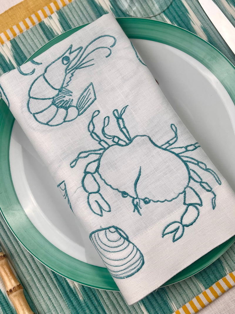 ’The Seafood Napkin’ - Embroidered in Turquoise