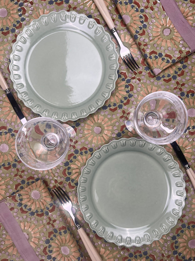 ‘The Kaleidoscope’ Tablecloth - Sage, Rust, Blue, Grey