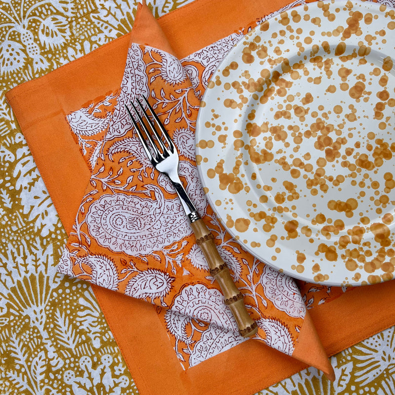 Gift Set: 4 Placemats & 4 Napkins Orange Block Print