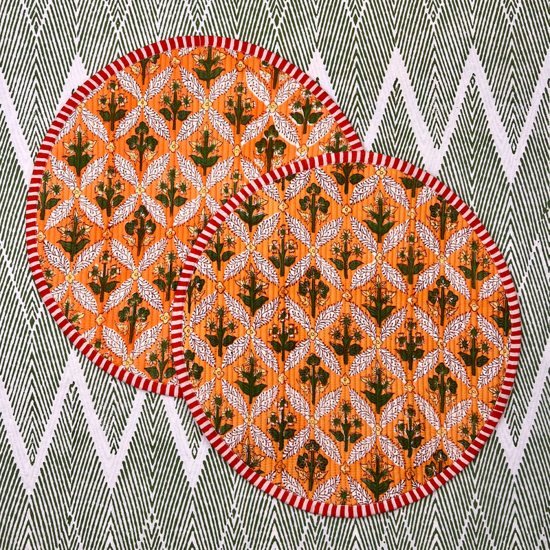 Curated Table Set: Orange & Green Block Print