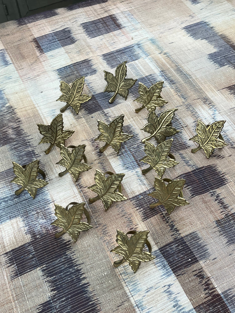 Set of 14 Vintage Brass Maple Leaf Napkinrings