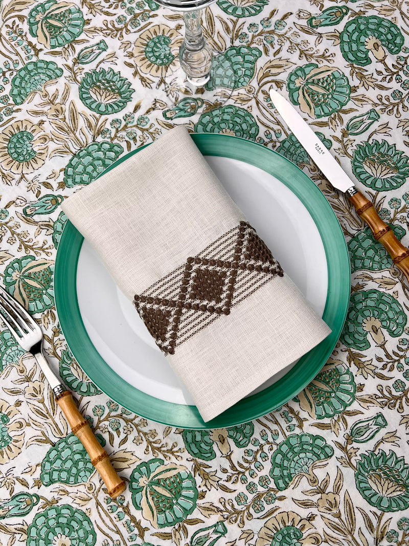 The Floral Tablecloth (Green, Taupe, Beige)