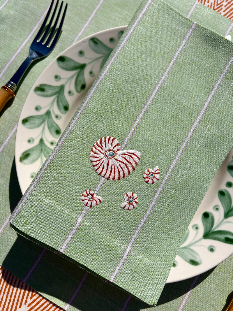 ’The Nautilus Shell’ Napkin & Placemat - Apple Green Stripe