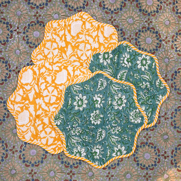 Gift Set: Green & Yellow Scalloped Placemats x 4.