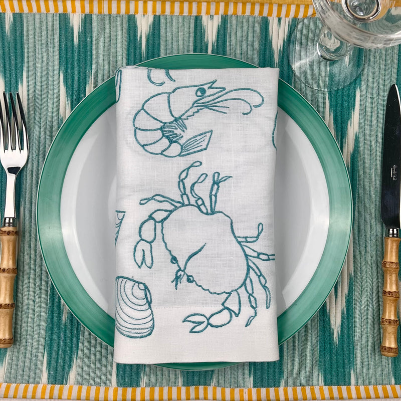 ’The Seafood Napkin’ - Embroidered in Turquoise