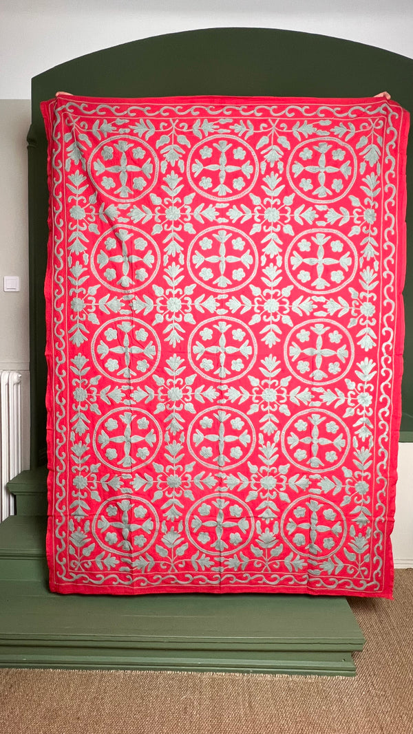 Suzani Cloth Red & Duck Egg Blue