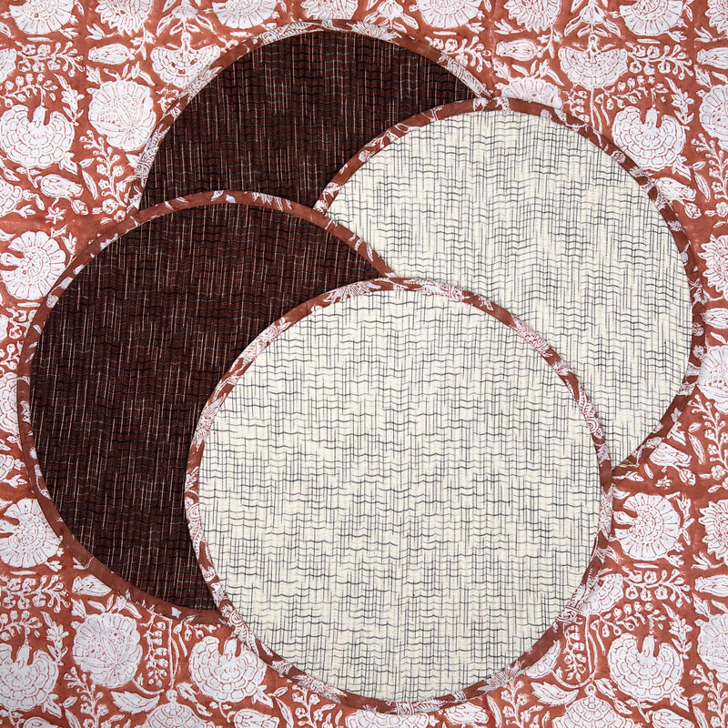 Gift Set: 4 x Ivory & Brown Round Breakfast Placemats