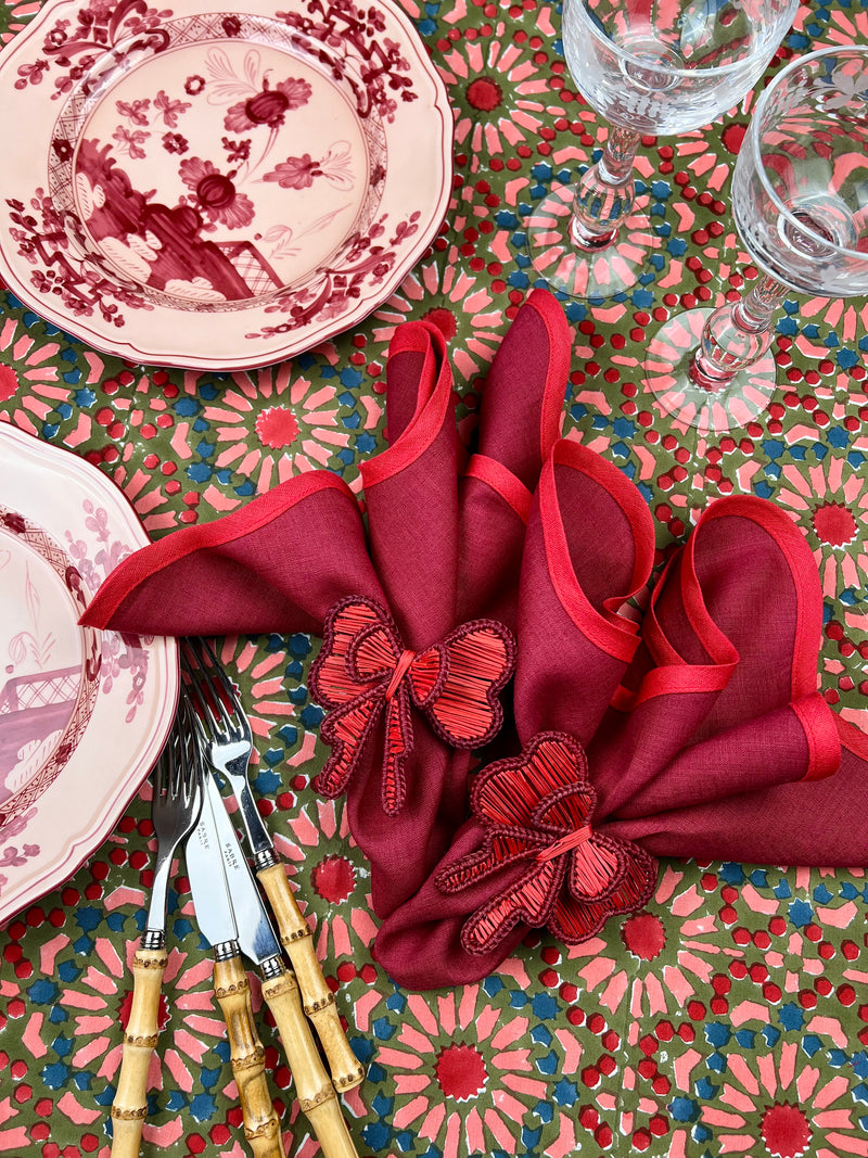 ‘The Kaleidoscope’ Tablecloth - Moss, Red, Pink, Blue