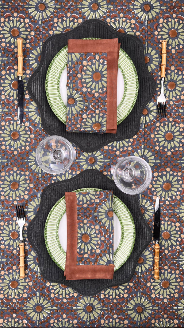 ‘The Kaleidoscope’ Tablecloth - Aubergine, Rust & Sage