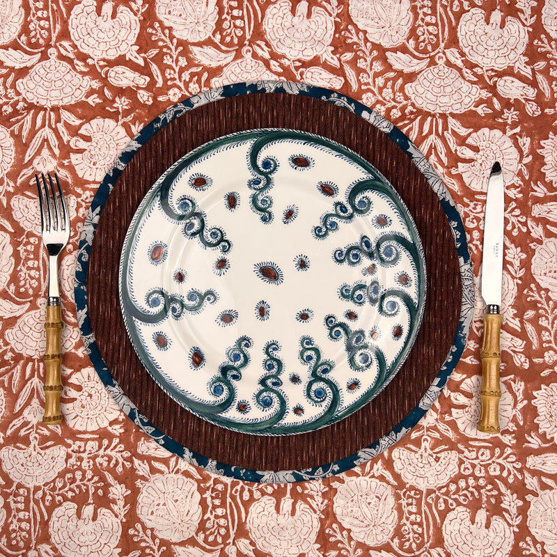 Gift Set: 4 x Blue & Brown Round Breakfast Placemats