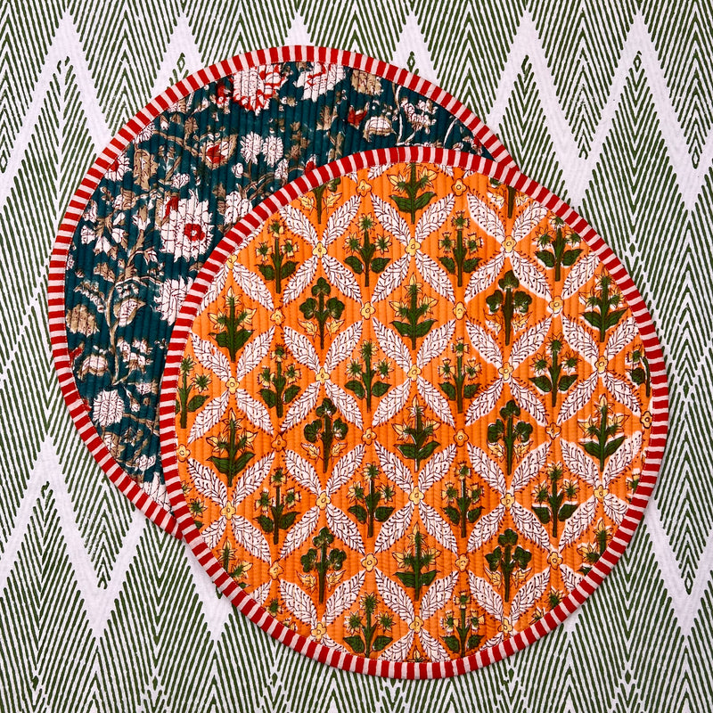 Curated Table Set: Orange & Green Block Print