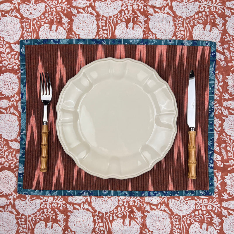 Gift Set: 4 x Blue & Rusty Brown Ikat Breakfast Placemats