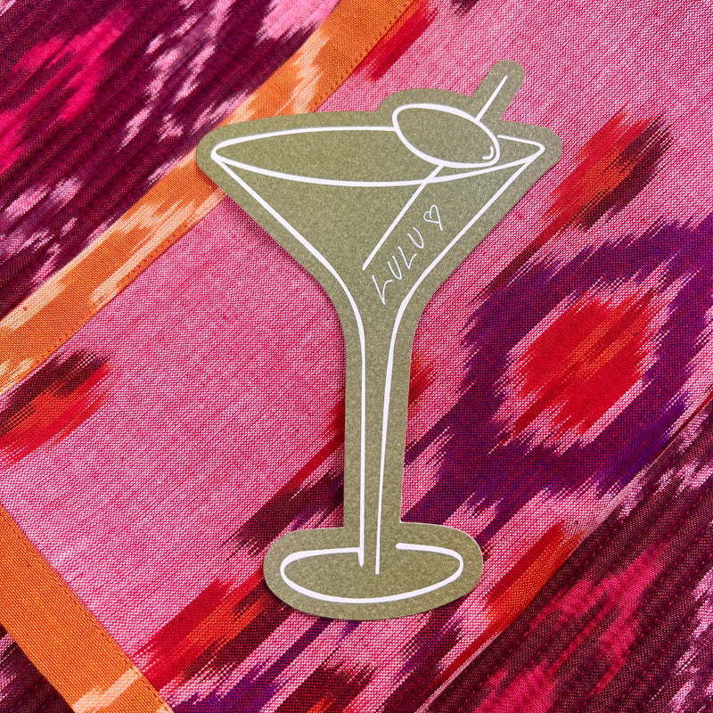 Luxury Place Cards - Martini Glass (Green with White)