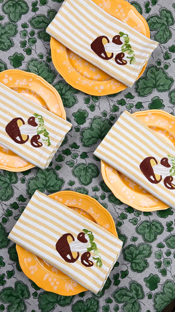 Gift Set: 4 x Mushroom Napkins in Chestnut Stripe