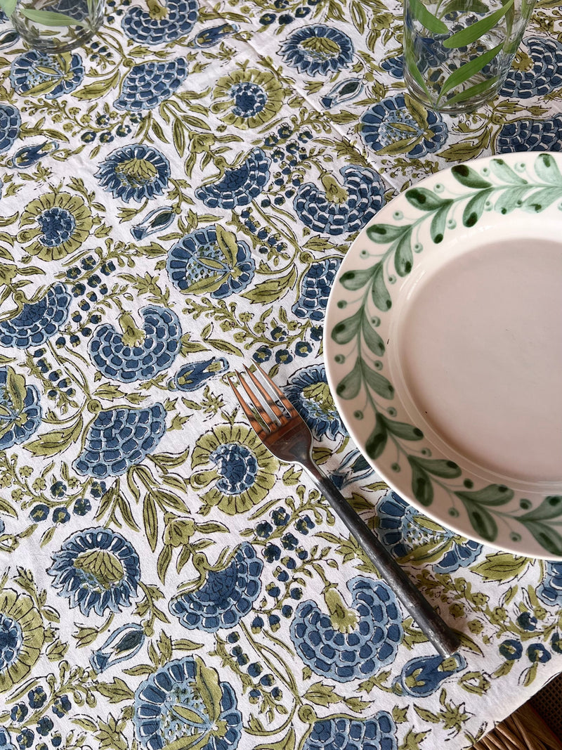 The Floral Tablecloth (Blue & Olive)