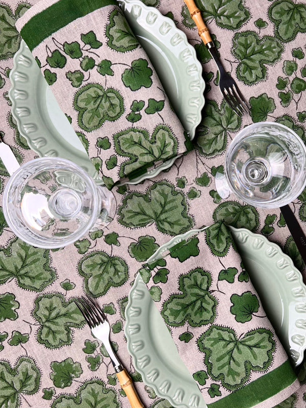 ’The Figue Leaf’ Tablecloth - Swedish Green - 100% linen, natural base