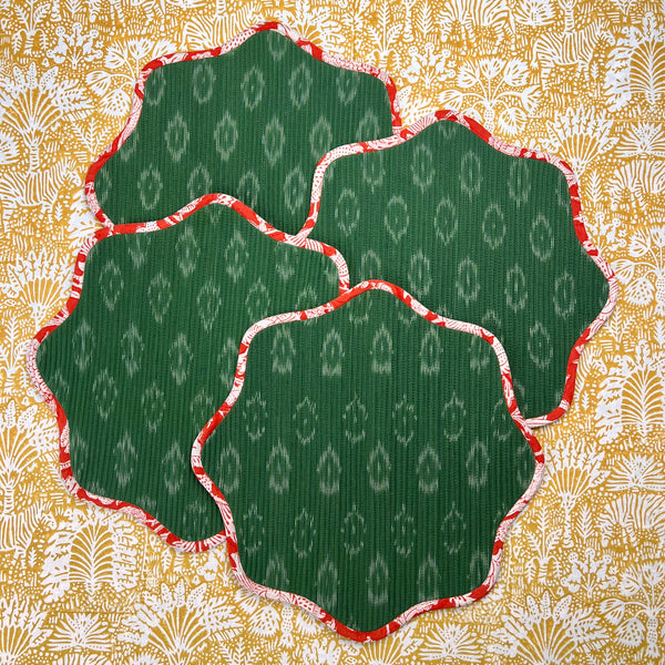 Gift Set: Set of 4 scalloped green ikat placemats