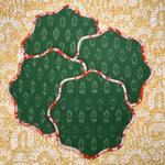 Gift Set: Set of 4 scalloped green ikat placemats