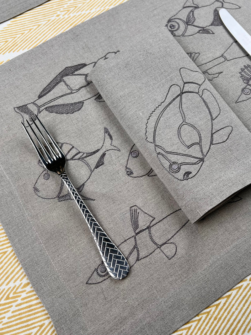 Fish Embroidery Napkin & Placemat (Set o2)