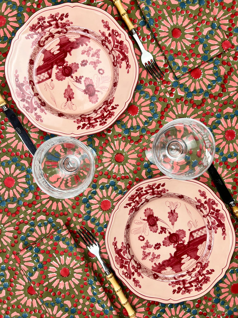 ‘The Kaleidoscope’ Tablecloth - Moss, Red, Pink, Blue