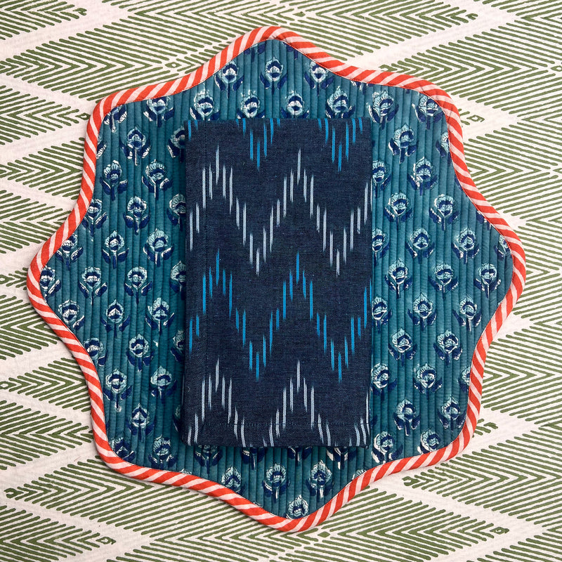 Reversible Napkin (Set of Four) Teal/Apricot